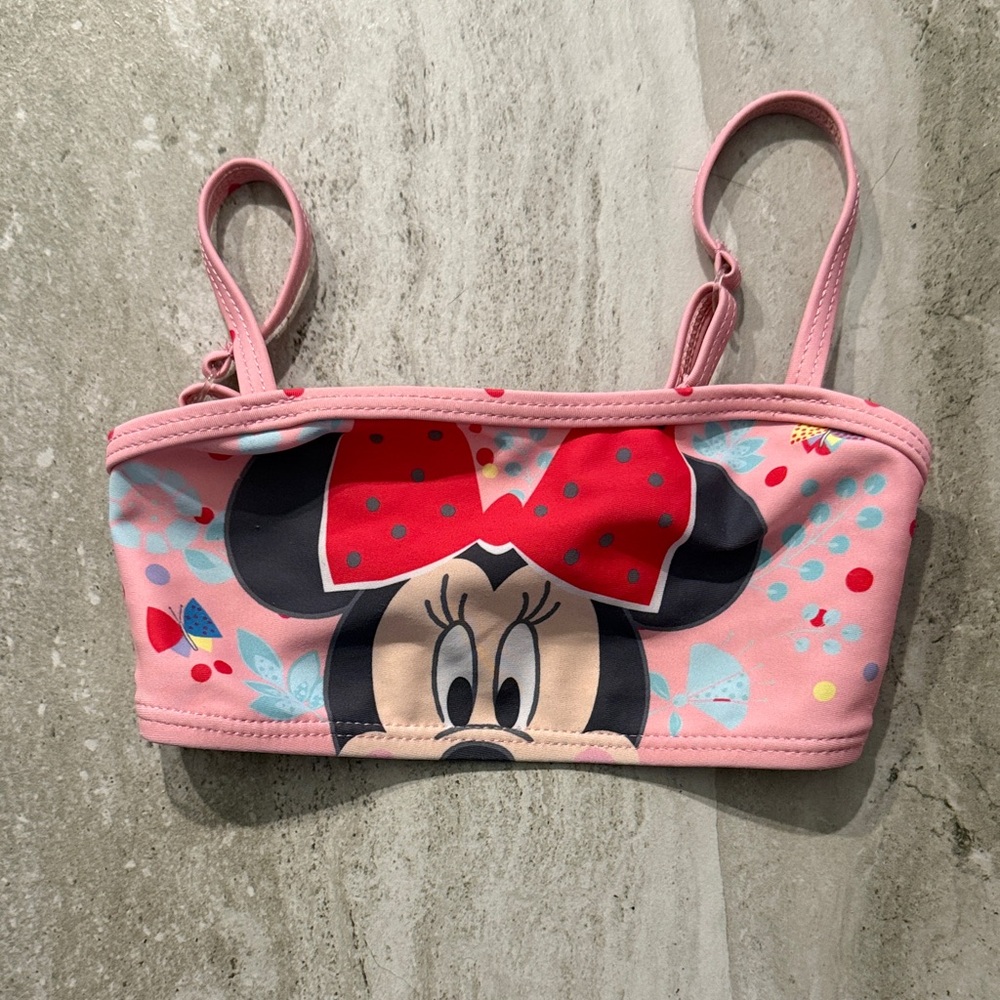 Disney Pink Minnie Mouse Bikini Top with Red Bow